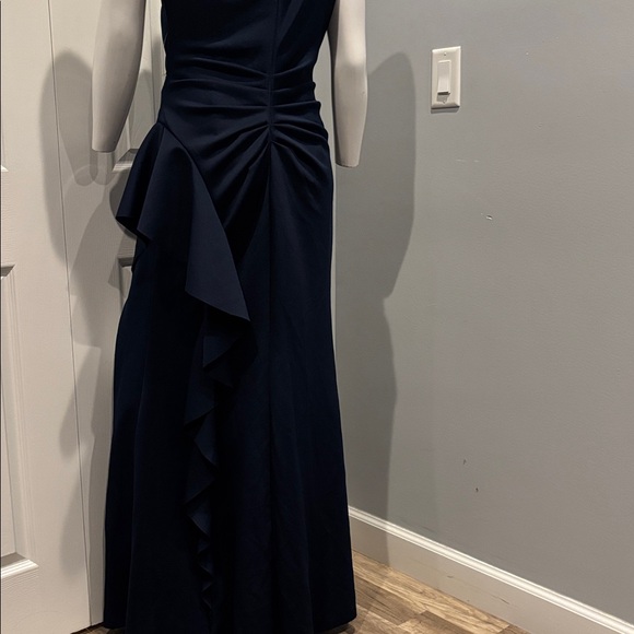 NWOT Xscape navy scuba ruffle one shoulder gown - Picture 13 of 14